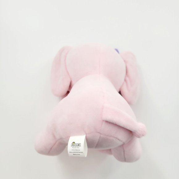 Kinrex Pink Elephant Stuffed Animal Plush with Purple Bow Baby Shower Pastel 9" - Picture 7 of 10